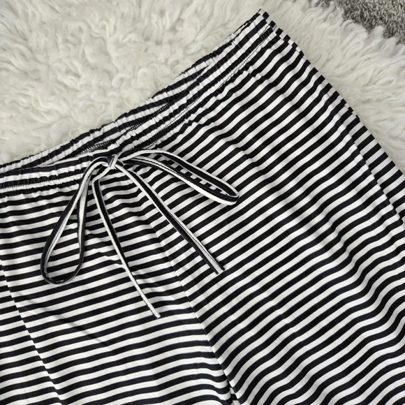 Fashion Casual Drawstring Elastic Waist Womens Stripe Wide Leg Pants. Bl… - Picture 2 of 9